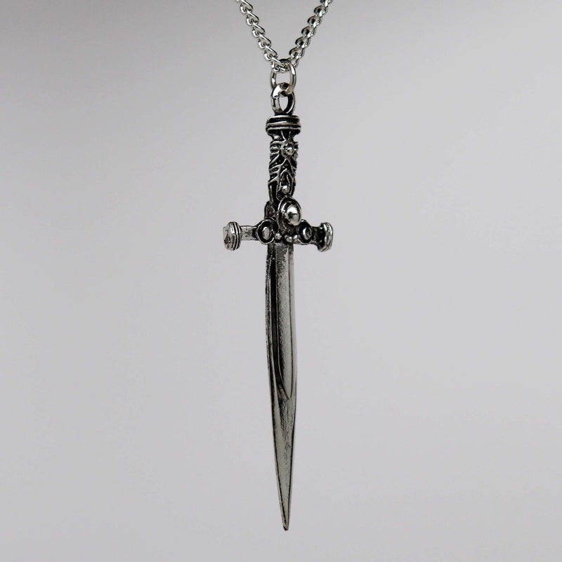 Real Metal Sword with Engraved Handle Medieval Rennaissance Pendant Necklace - Image 3